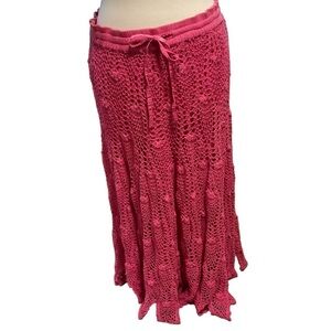 Pink Crochet Lined Maxi Skirt With Tie Waist